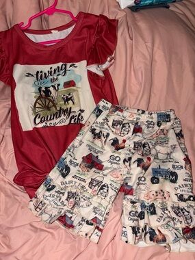 Kids Red 'Country Life' Two-Piece Boutique Outfit